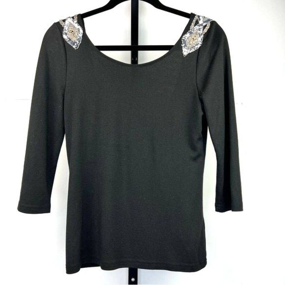 H&M Black Label Scoop Back Sequin Top Womens M Black Preppy Classy Feminine Chic